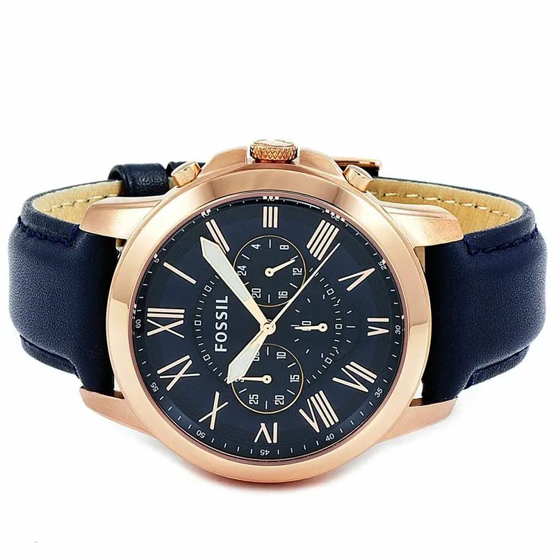 Fossil Grant Chronograph Navy Leather Men's Watch | FS4835